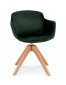 Chaise avec accoudoirs 'BERNI' en velours vert et pieds en bois naturel