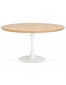 Table de salle à manger ronde 'BRIK' en bois finition naturelle et pied central en métal blanc - Ø 140 cm