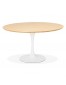 Table à dîner  / de bureau ronde design 'GLOBO' en bois finition naturelle et pied central en métal blanc - Ø120 cm