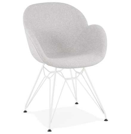 Moderne stoel 'ATOL' in lichtgrijze stof met wit metalen onderstel