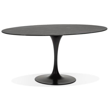 Zwarte ovalen design eettafel 'CHAMAN' van glas met marmereffect - 160x105 cm