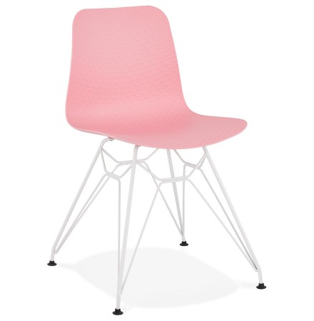 Moderne stoel 'GAUDY' roze met wit metalen voet
