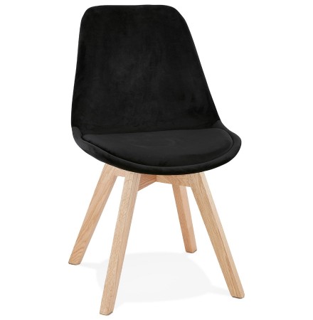 JOE' stoel in zwart fuweel met een structuur in natuurijk hout
