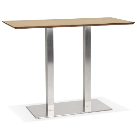Hoge design tafel 'MAMBO BAR' van natuurlijk afgewerkt hout met geborsteld metalen poot - 150x70 cm