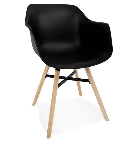 Zwarte stoel met armleuningen 'MELIS' met metalen en natuurlijke houten poten