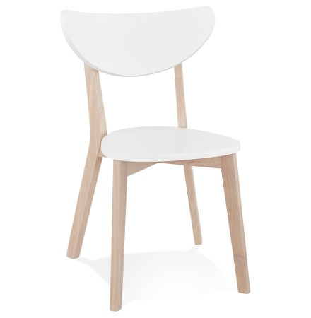 Witte moderne stoel 'MONA' en frame van natuurlijk afgewerkt hout - bestel per 2 stuks / prijs voor 1 stuk