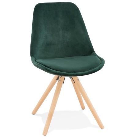 Vintage 'RICKY' stoel in groen fluweel met poten in natuurlijk hout