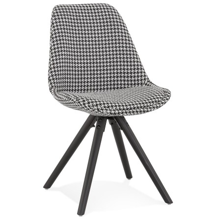Vintage stoel 'RICKY' in pied-de-poule-print stof en poten in zwart hout