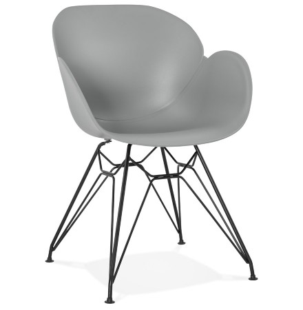 Design stoel 'SATELIT' grijs industriële stijl met zwart metalen voeten