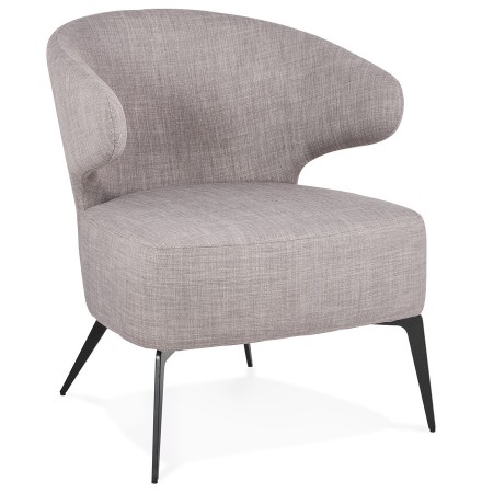 Lounge stoel design 'SOTO' in grijze stof en zwarte metalen poten