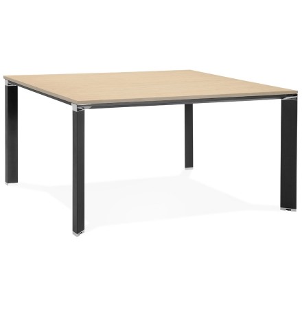 Vergadertafel / bench-bureau 'XLINE SQUARE' met natuurlijke houten afwerking en zwart metaal - 140x140 cm