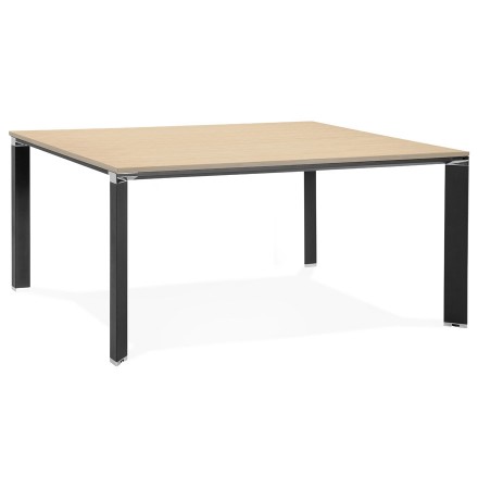 Vergadertafel / bench-bureau 'XLINE SQUARE' in hout met natuurlijke afwerking en zwart metaal - 160x160 cm