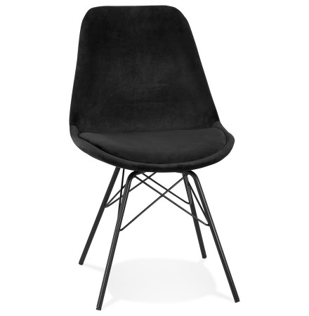 Design stoel 'ZAZY' van zwarte fluweel met zwarte metalen poten 