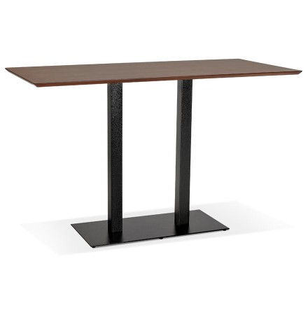 Hoge design tafel 'ZUMBA BAR' met notenhouten afwerking en zwarte metalen poot - 180x90 cm