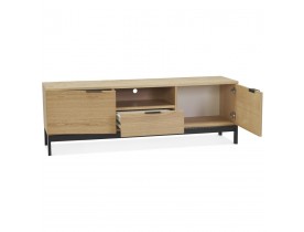 Design tv-meubel 'CATODIK' in hout met natuurlijke afwerking en zwart metaal