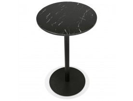 Ronde hoge tafel 'CORY ROUND' van zwart gemarmerde steen en zwart metaal - 60x60 cm