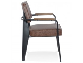 Bruine design stoel met armleuningen 'GALLERIA' en zwarte metalen poten