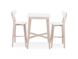Hoge tafel 'GALLINA' van wit en natuurlijk afgewerkt hout