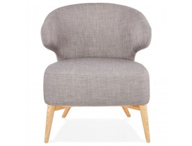 Lounge chair 'ODILE' in grijze stof en natuurlijke poten van hout