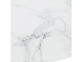 Ronde eettafel 'SHADOW' van wit glas met marmereffect en centrale zwarte poot - Ø 140 cm
