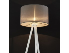 Staande lamp op driepoot 'SPRING' met grijze lampenkap en 3 witte poten