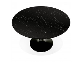 Ronde eettafel 'WITNEY' van zwart gemarmerde steen en zwart metaal - Ø 120 cm