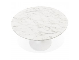 Ronde eettafel 'WITNEY' van wit gemarmerde steen en wit metaal - Ø 120 cm