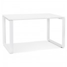 Kleine rechte design bureautafel 'BAKUS' van wit hout en metaal - 120x60 cm