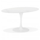 Witte ovalen design eettafel 'CHAMAN' van glas met marmereffect - 160x105 cm