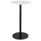 Ronde hoge tafel 'CORY ROUND' van wit gemarmerde steen en zwart metaal - 60x60 cm