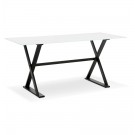 Met kruis-vormige voeten design eettafel / bureau 'HAVANA' van wit glas - 160x80 cm