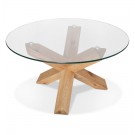 Ronde salontafel 'MAGIK' van glas en massief hout
