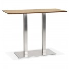 Hoge design tafel 'MAMBO BAR' van natuurlijk afgewerkt hout met geborsteld metalen poot - 150x70 cm