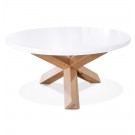 Witte ronde salontafel 'MARVEL' met massief eikenhout - Ø 80 cm