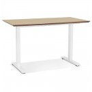 In hoogte verstelbare kleine bureau 'NOVELLA' van natuurkleurig afgewerkte hout en wit metaal - 130x70 cm