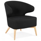 ODILE' loungestoel in zwarte stof en natuurlijke poten van natuurlijk hout