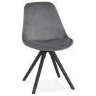 Vintage stoel 'RICKY' in grijs fluweel en poten in zwart hout