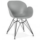 Design stoel 'SATELIT' grijs industriële stijl met zwart metalen voeten