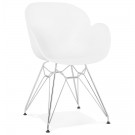 Moderne stoel 'UNAMI' van wit kunststof met verchroomd metalen voeten