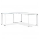 Design, hoekvormig directiebureau 'XLINE' van wit glas (hoek naar keuze) - 160 cm