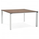 Vergadertafel / bench-bureau 'XLINE SQUARE' met notenhouten afwerking en wit metaal - 140x140 cm