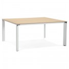 Vergadertafel / bench-bureau 'XLINE SQUARE' in hout met natuurlijke afwerking en wit metaal - 160x160 cm