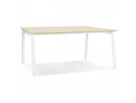 Table de réunion / bureau bench 'AMADEUS SQUARE' en bois finition naturelle et métal blanc - 140x140 cm