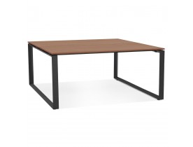 Vergadertafel / bench-bureau 'BAKUS SQUARE' met notenhouten afwerking en zwart metaal - 160x160 cm
