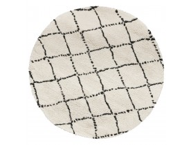 Wit rond Berbers tapijt 'BERAN' met zwarte motieven - Ø 200 cm