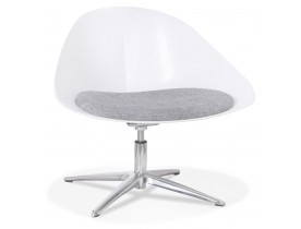 Design loungestoel 'DAPHNE' van witte kunststof en grijze stof