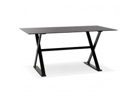 Met kruis-vormige voeten design eettafel / bureau 'HAVANA' van zwart glas - 160x80 cm
