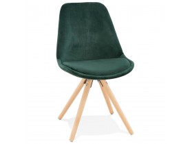 Vintage 'RICKY' stoel in groen fluweel met poten in natuurlijk hout