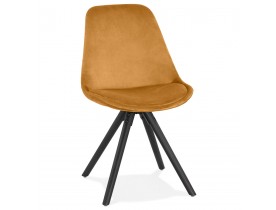 Vintage stoel 'RICKY' in mosterd fluweel en poten in zwart hout