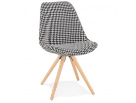 Vintage stoel 'RICKY' in pied-de-poule-print stof en poten in natuurkleurig hout